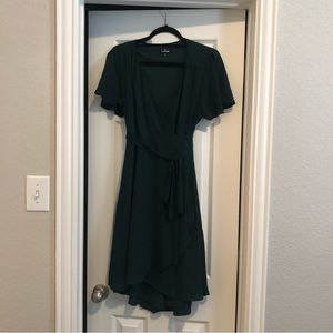 Lulu's Dark Green Wrap Midi Dress